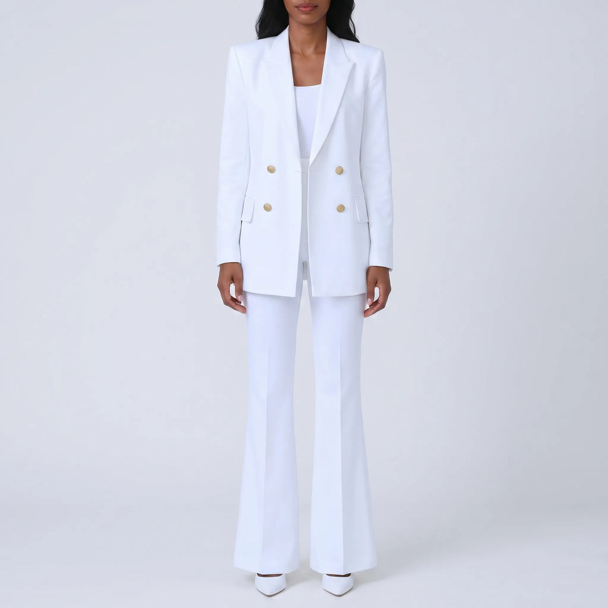 Women's High-Waist Flare Pants Double Breasted Blazer Set