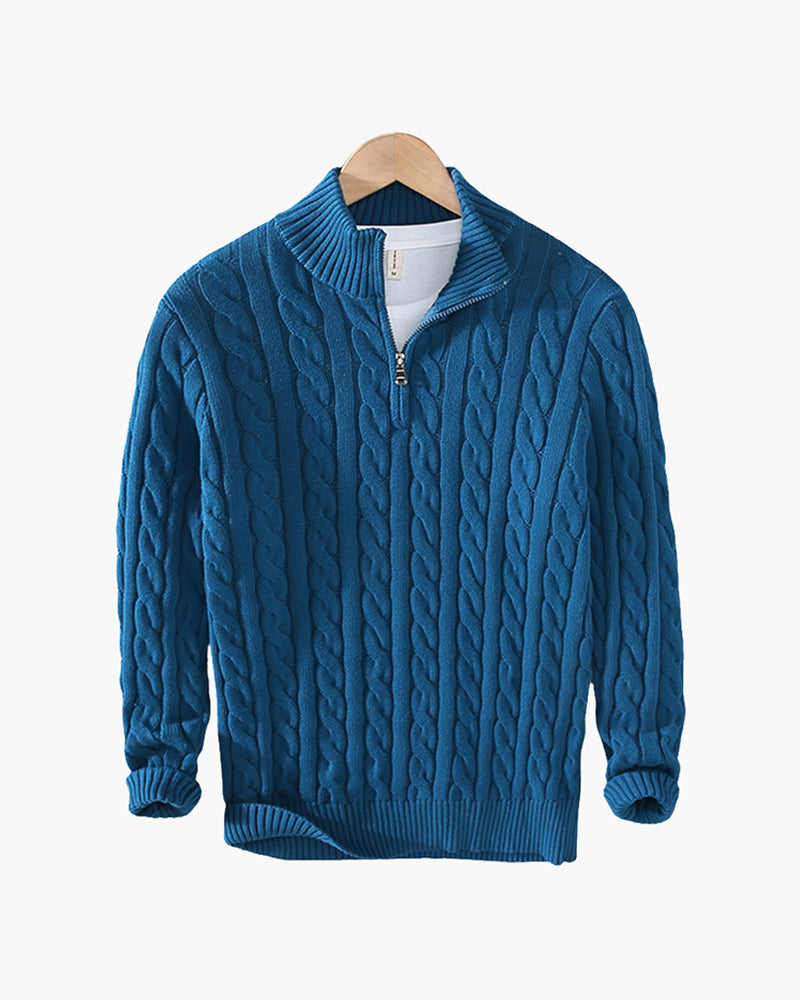 Men's Classic Cable Pattern Zip Collar Knit Pullover