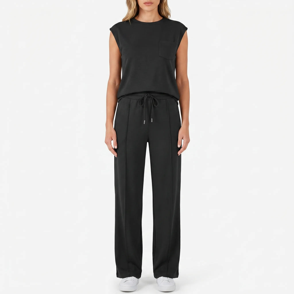 Women's Cap Sleeve Crew Neck Drawstring Pants Set