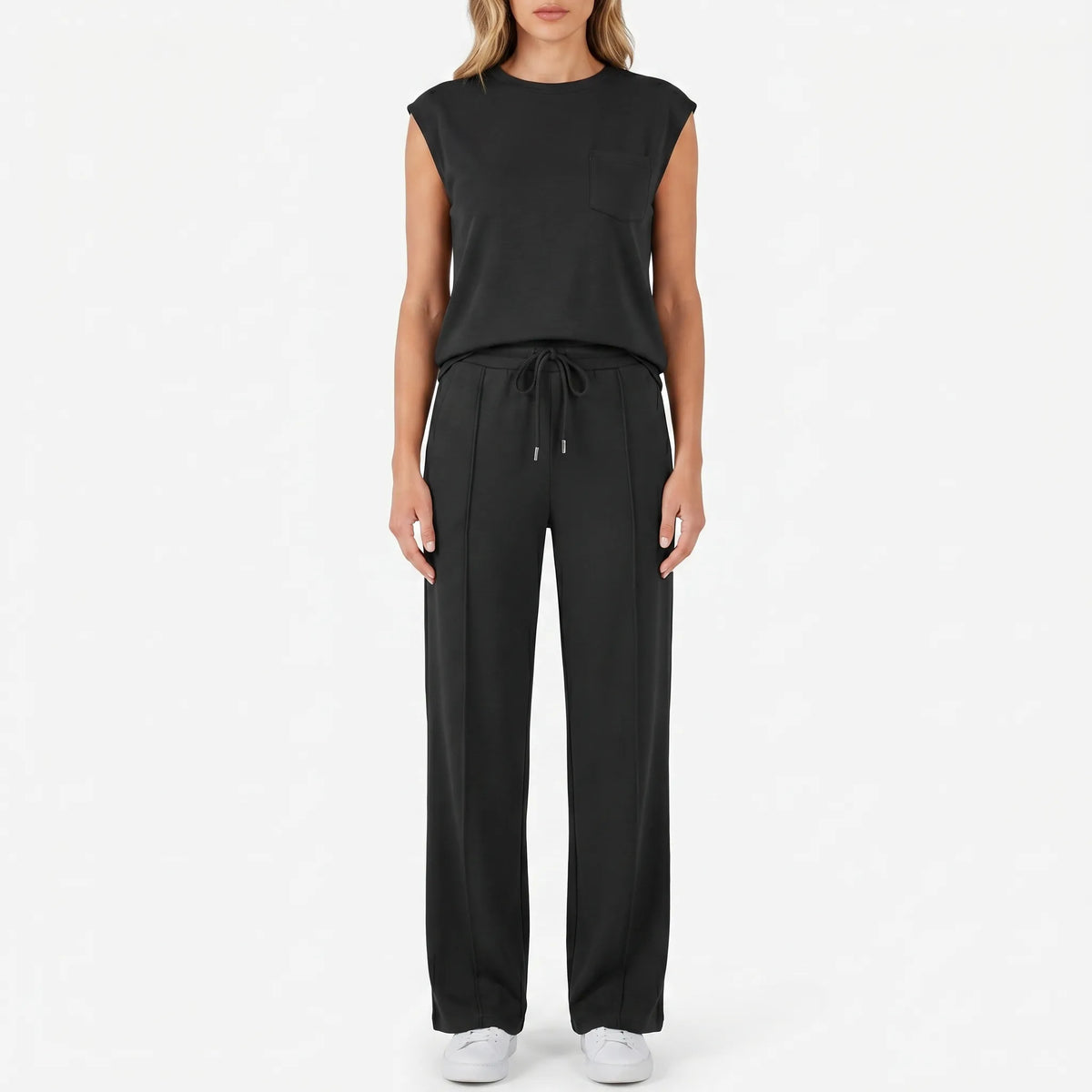 Women's Cap Sleeve Crew Neck Drawstring Pants Set