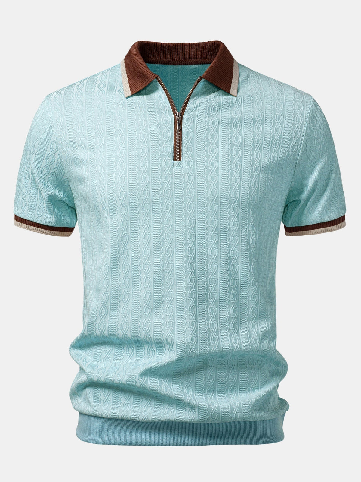 Men's Quarter-Zip Structured Collar Textured Polo Shirt