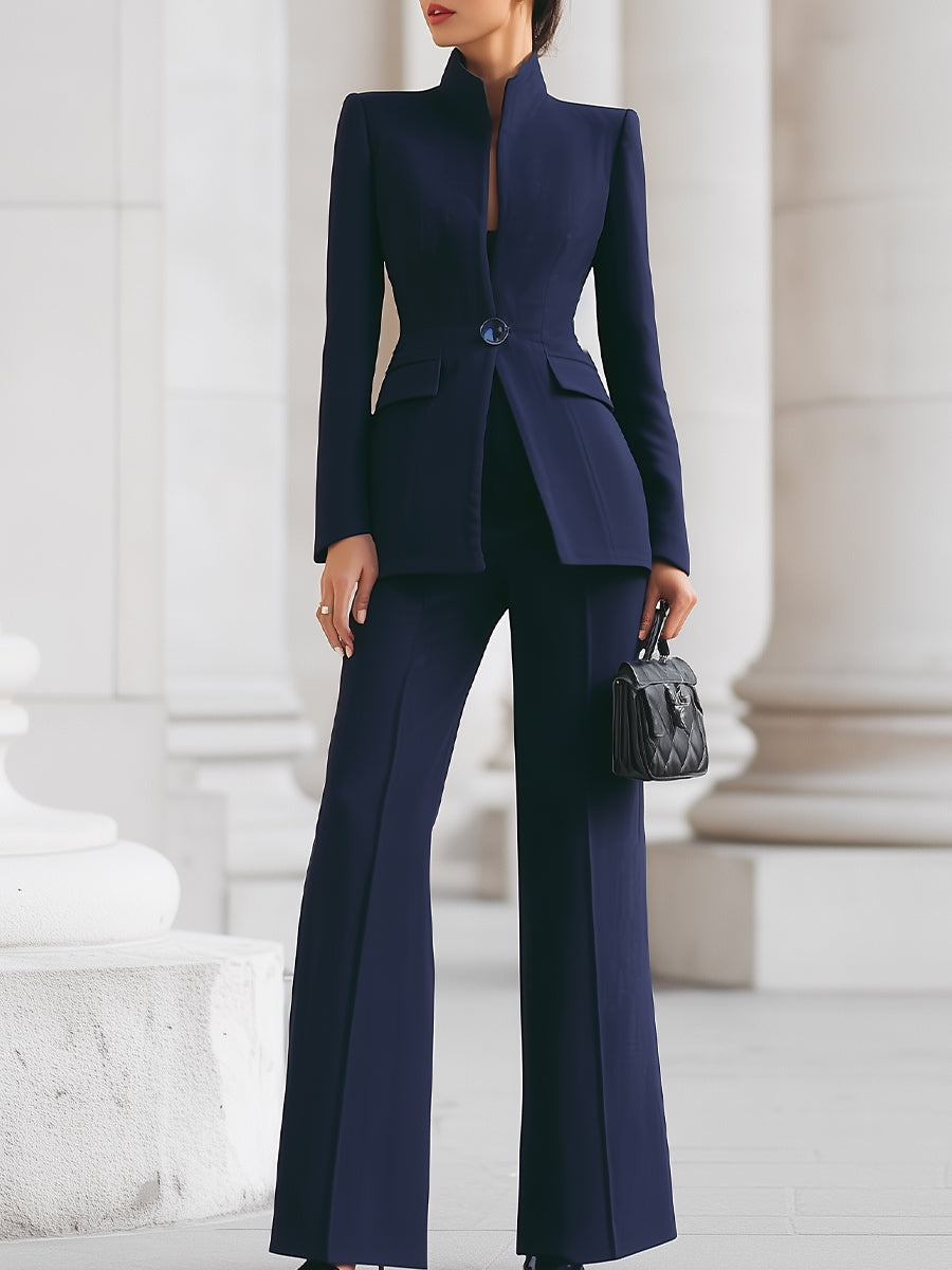 Women's High Collar Tailored Blazer Pantsuit