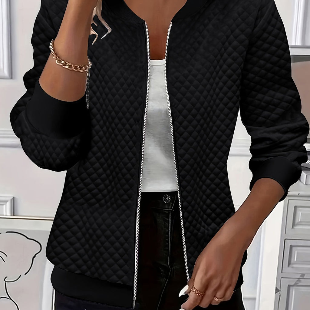 Women's Baseball Collar Diamond Texture Padded Jacket