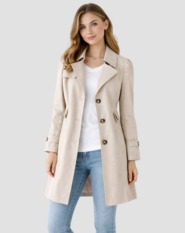 Women's Lapel Collar Tailored Mid-Length Trench Coat