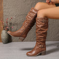 Women's Buckle Strap Tall Slouchy Boots with Block Heel
