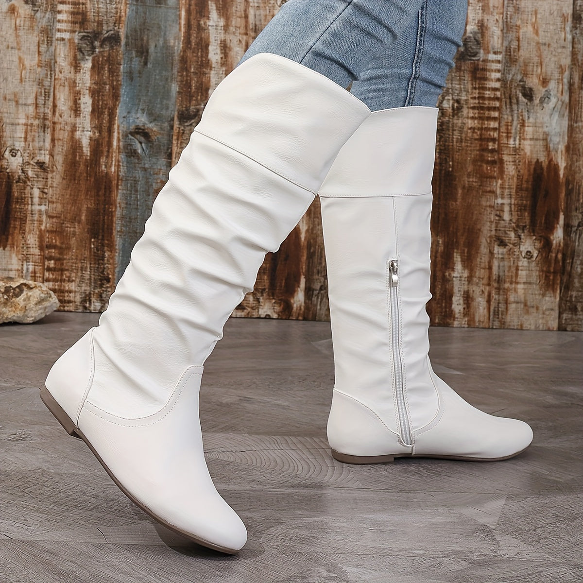 Women's Round Toe Flat Slouch Tall Boots