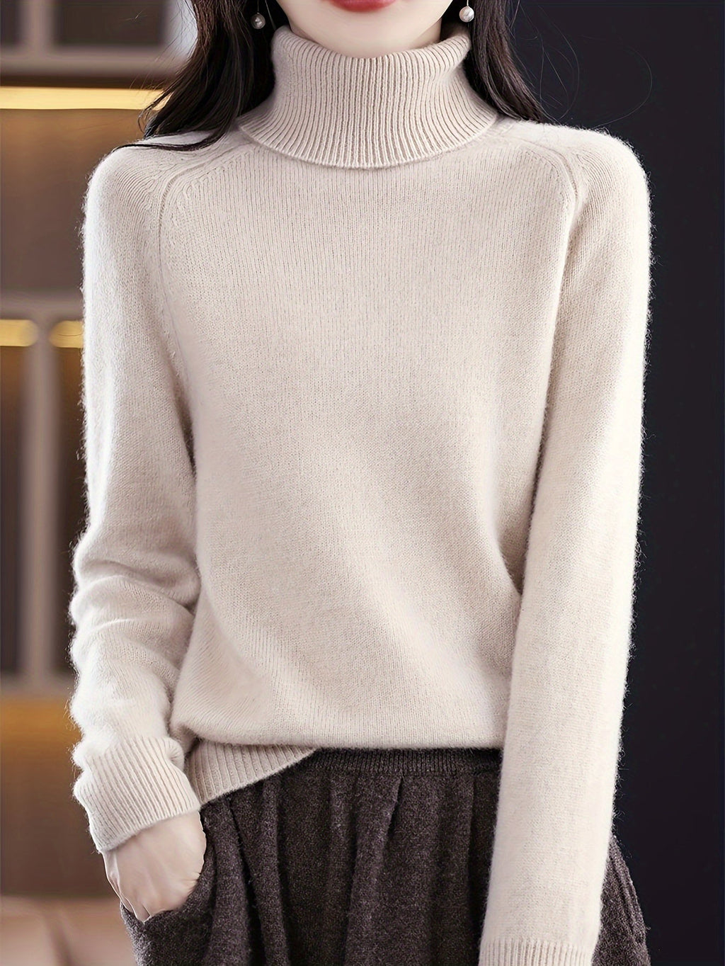 Women's Loose-Fit Soft Turtleneck Knit Pullover