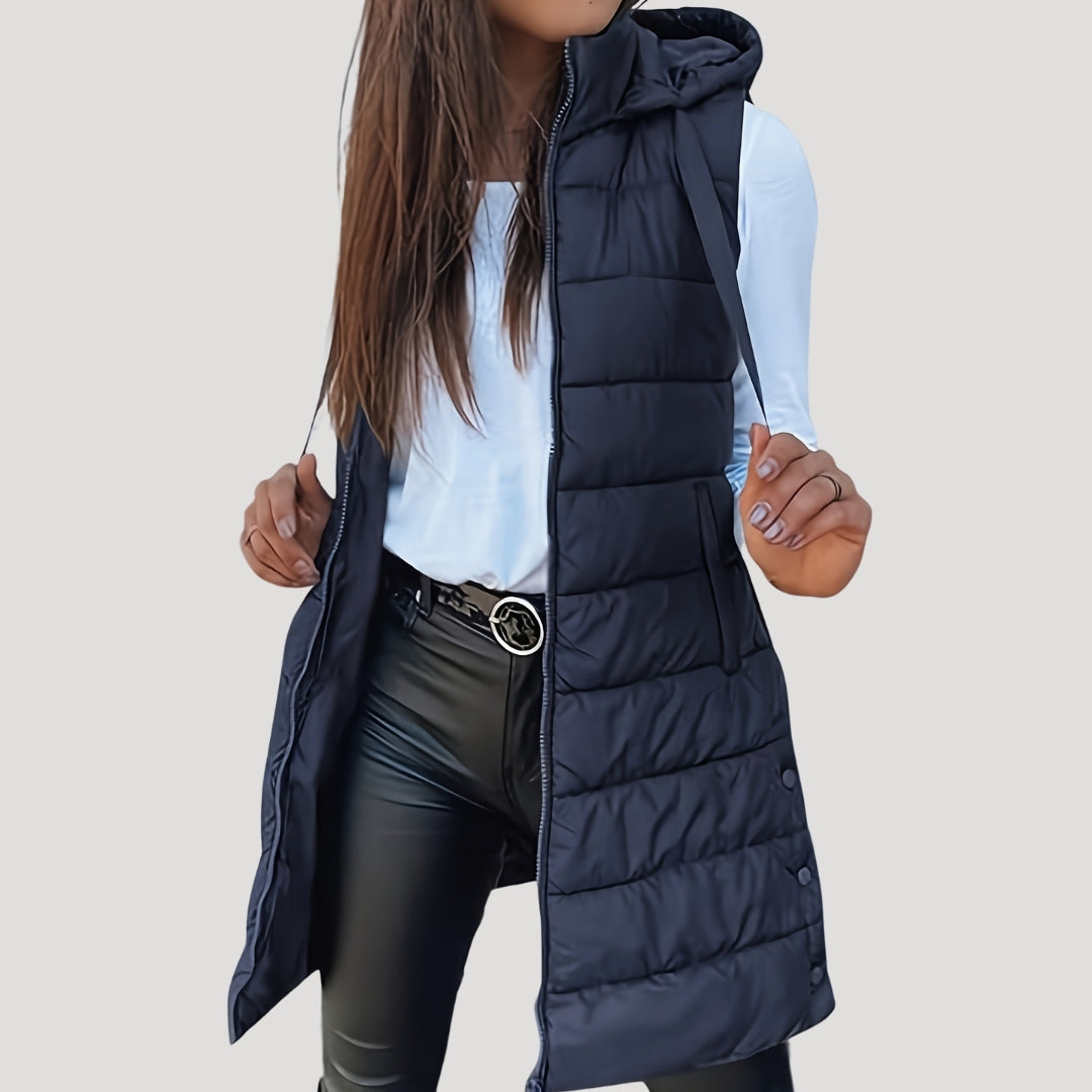Women's Hooded Longline Padded Sleeveless Vest