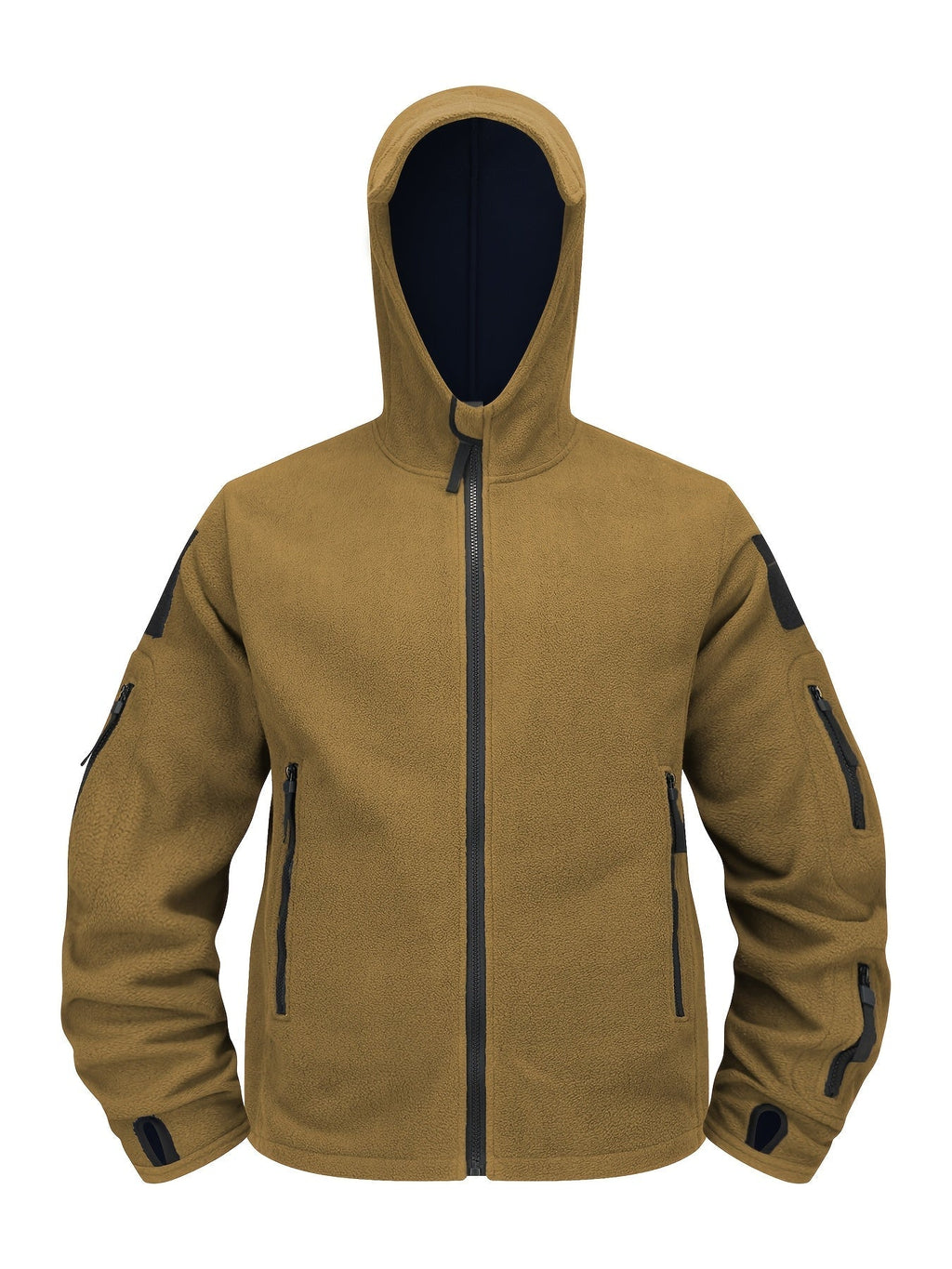 Men's Zip-Front Hooded Work Coat with Zippered Pockets