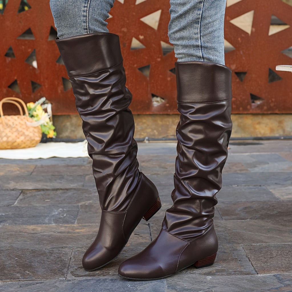 Women's Round Toe Low Heel Slouchy Tall Boots