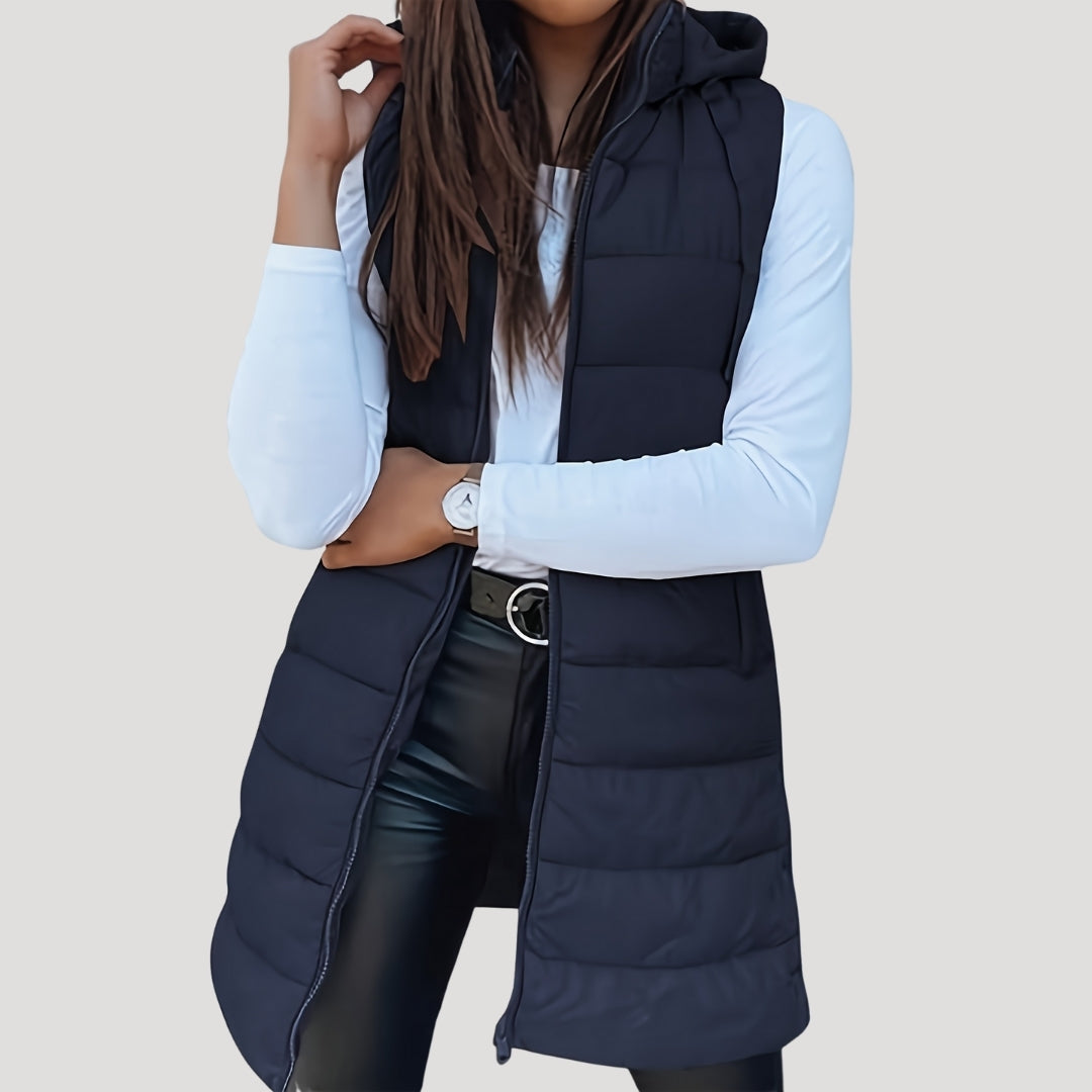 Women's Hooded Longline Padded Sleeveless Vest
