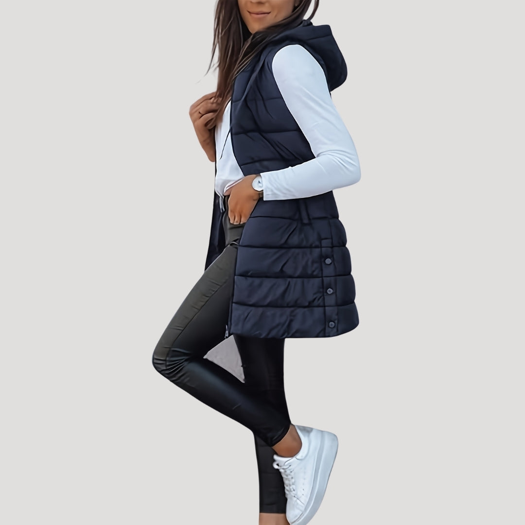 Women's Hooded Longline Padded Sleeveless Vest