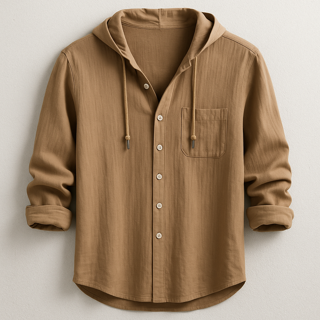 Men's Lightweight Hooded Button-Front Shirt Jacket