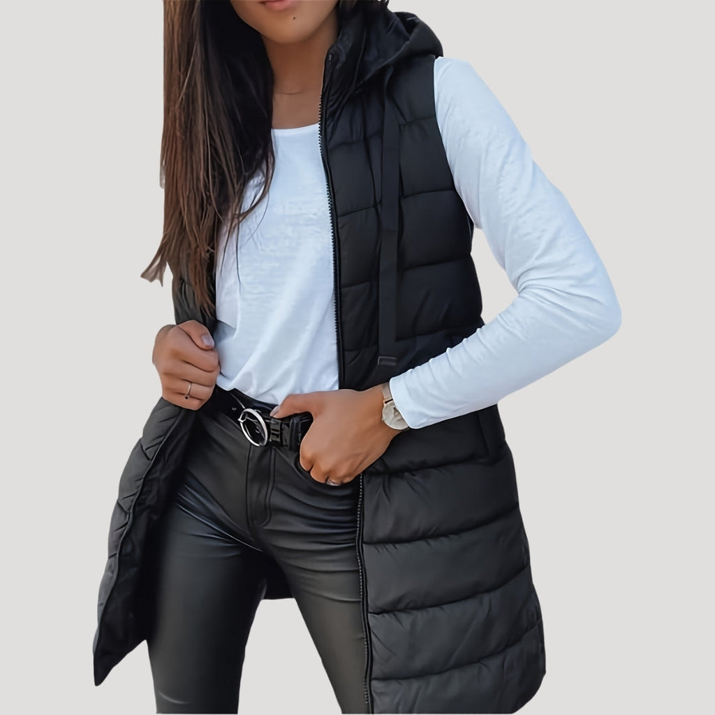 Women's Hooded Longline Padded Sleeveless Vest