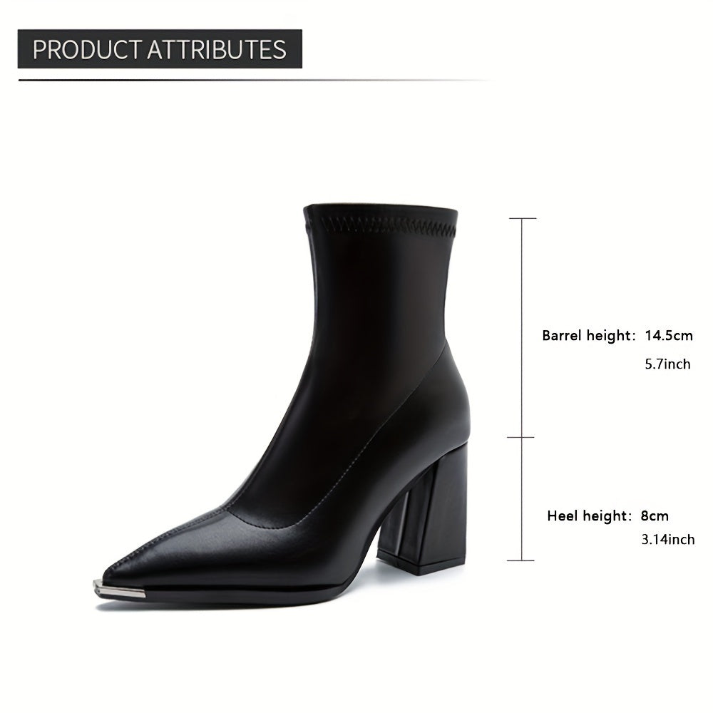 Women's Chunky Block Heel Pointed Toe Zip Booties