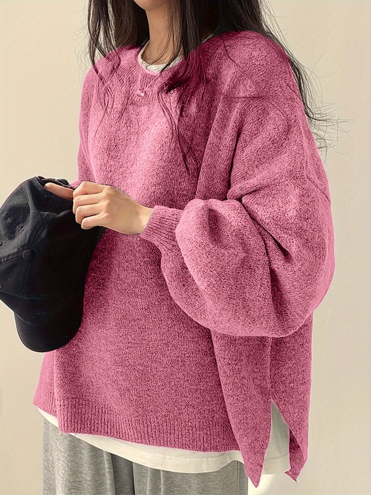 Women's Thick Knit Round Neck Drop-Shoulder Sweater