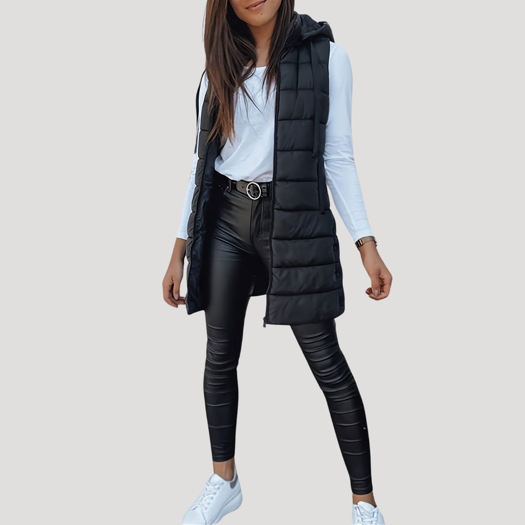 Women's Hooded Longline Padded Sleeveless Vest