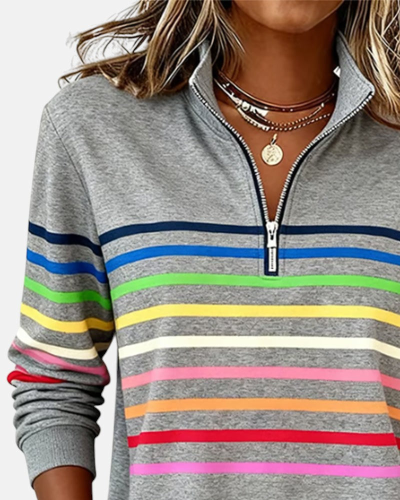 Women's Half-Zip Striped Pullover Sweatshirt