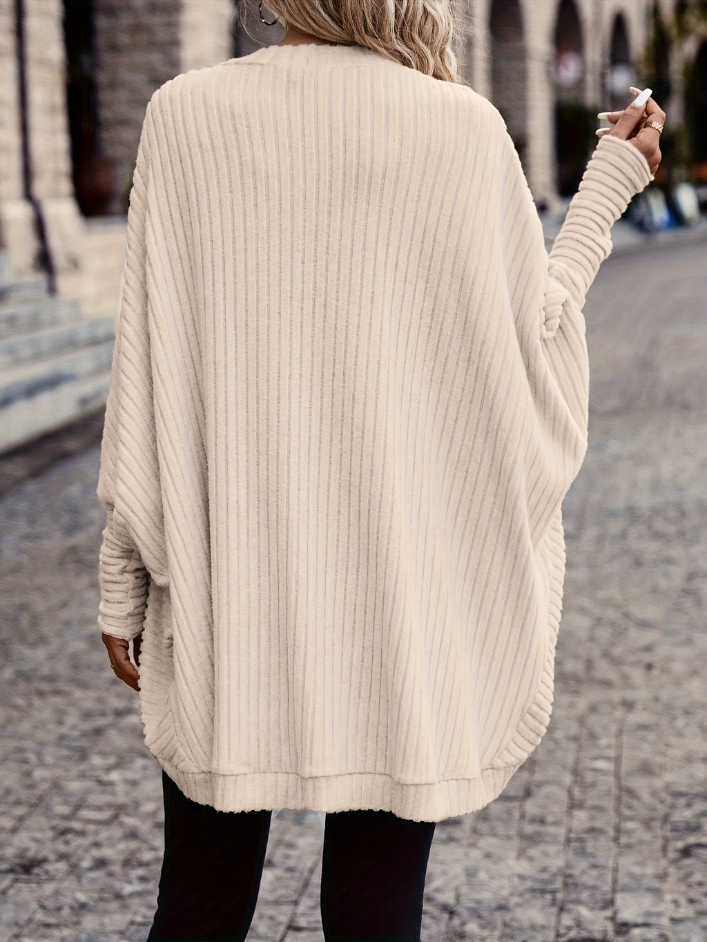 Women's Ribbed Draped Cardigan with Open Front
