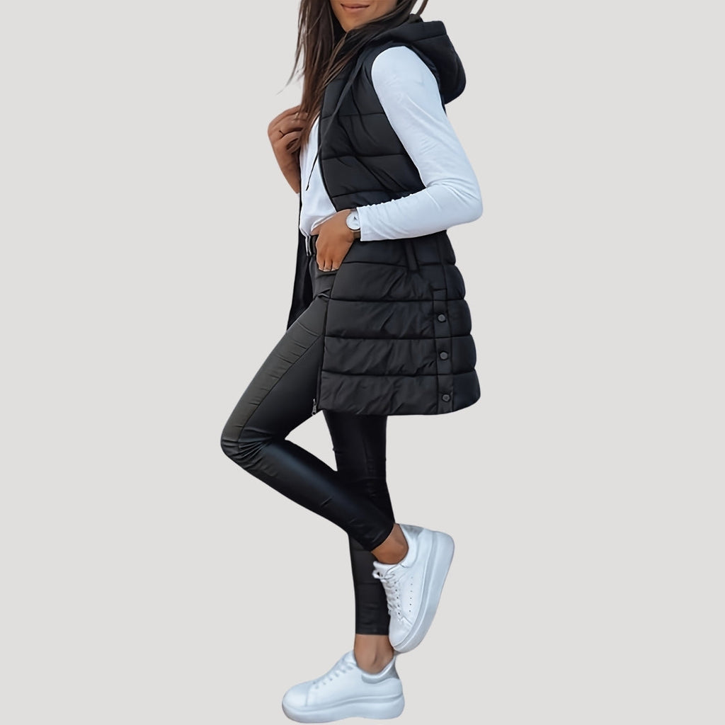 Women's Hooded Longline Padded Sleeveless Vest