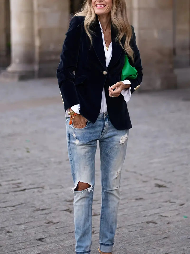 Women's Velvet Draped Soft Tailored Jacket