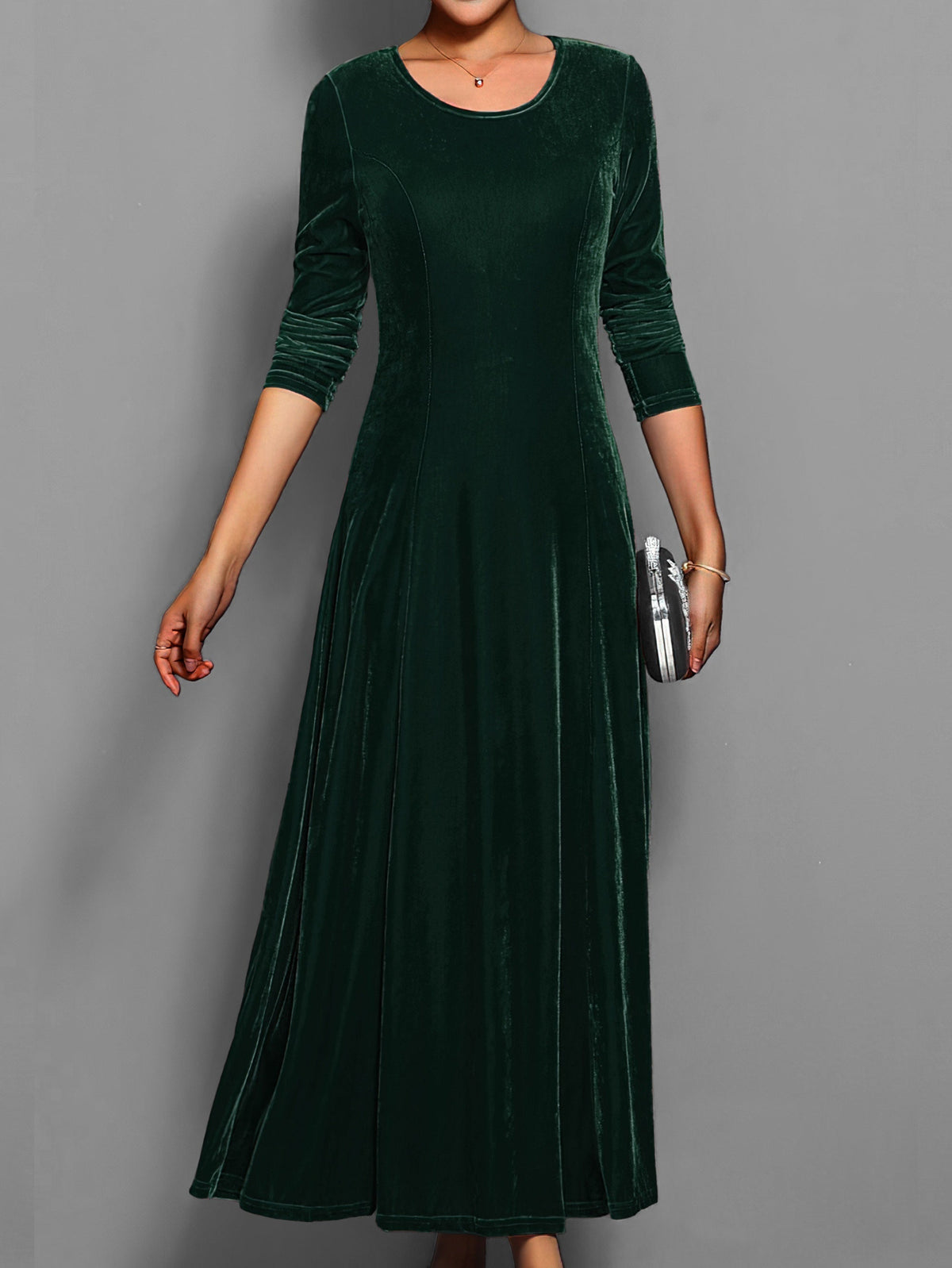 Women's Long Sleeve Fit and Flare Formal Maxi Gown