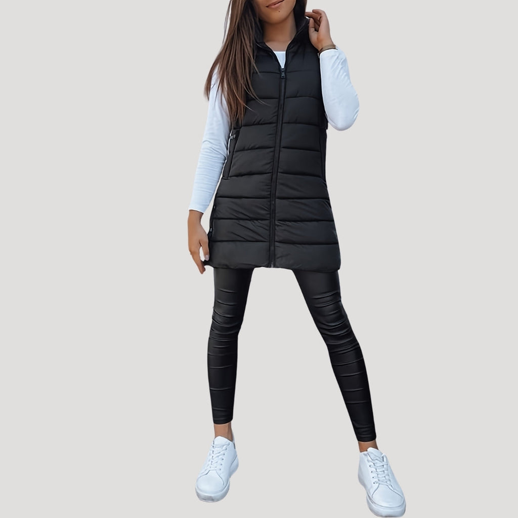 Women's Hooded Longline Padded Sleeveless Vest