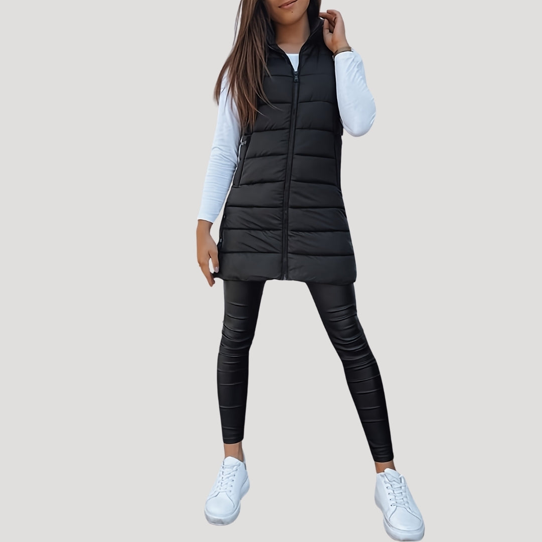 Women's Hooded Longline Padded Sleeveless Vest