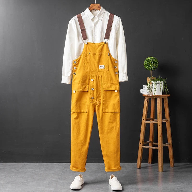 Men's Streetwear Bib-Front Cargo Utility Overalls