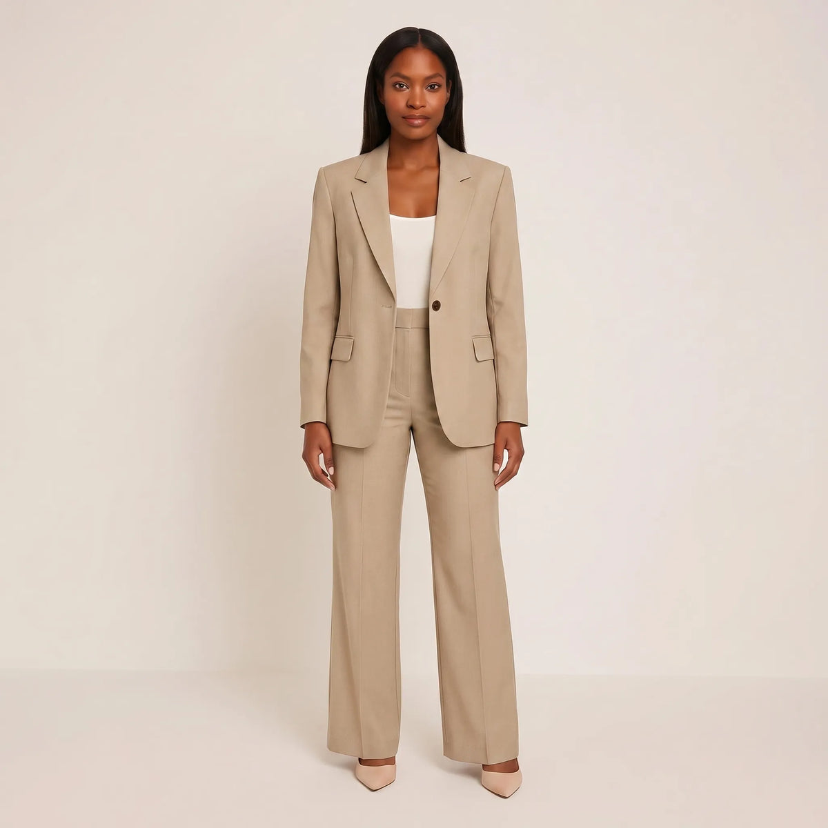 Women's Single Button Blazer Flare Leg Pantsuit