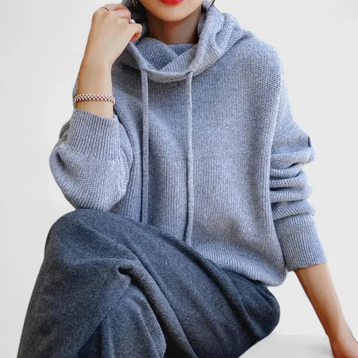 Women's Roomy Ribbed Knit Hooded Pullover Sweatshirt