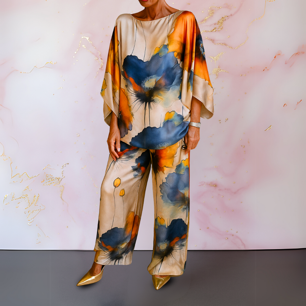 Women's Lustrous Satin Top and Pants Matching Set