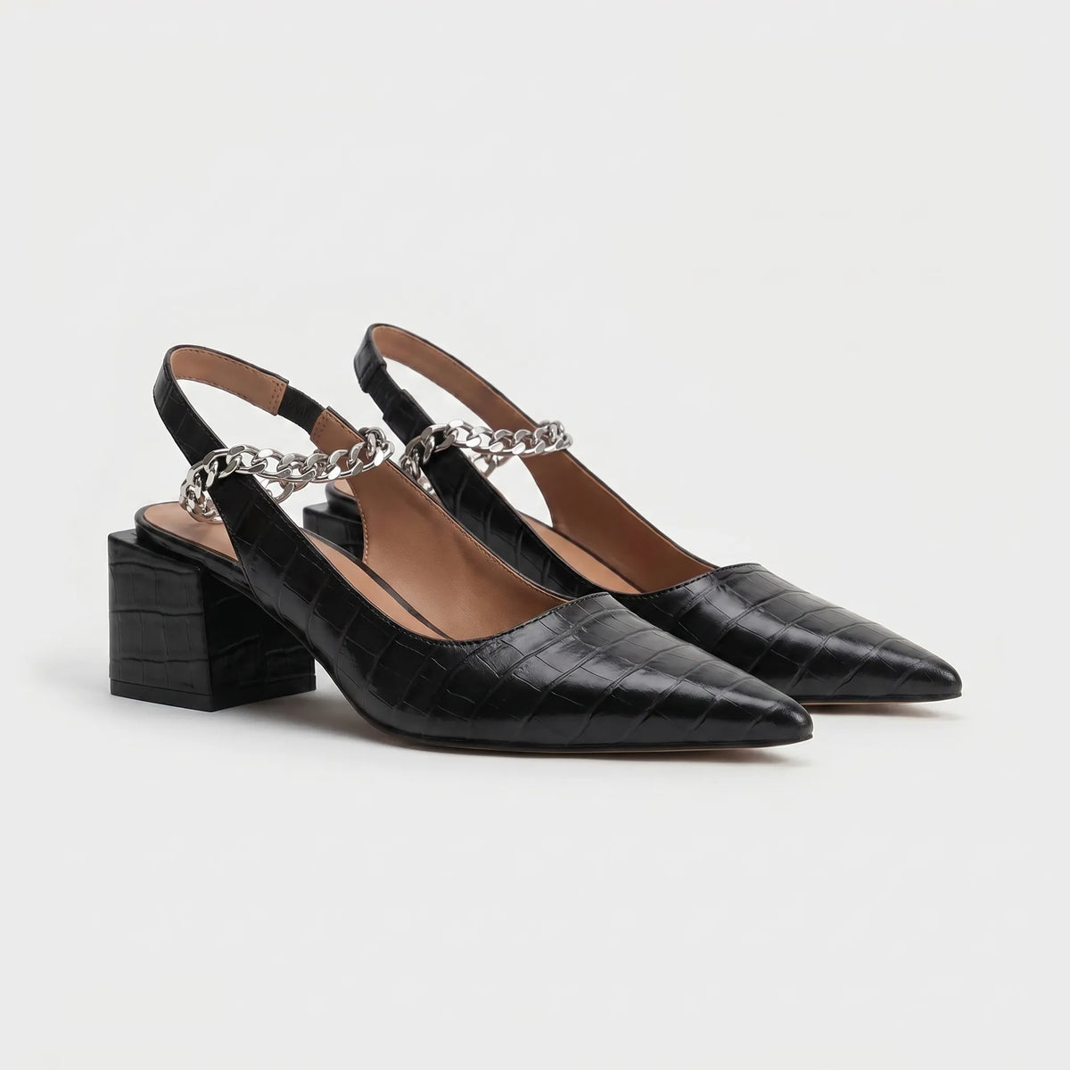 Women's Chunky Mid Block Heel Pointed Slingback Pumps