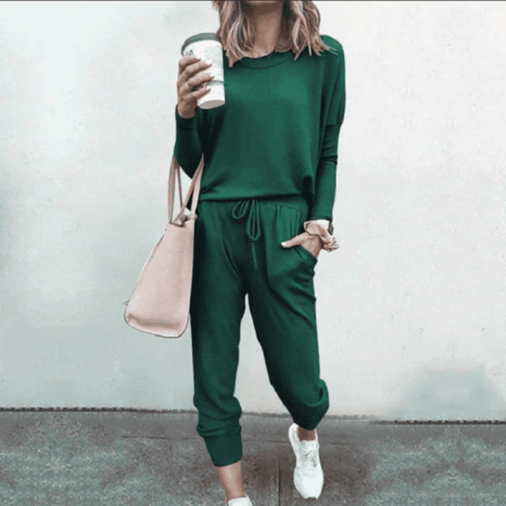 Women's Round Neck Long Sleeve Tapered Jogger Set