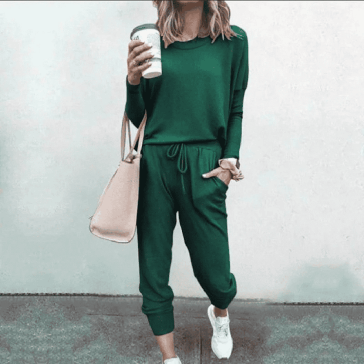 Women's Round Neck Long Sleeve Tapered Jogger Set