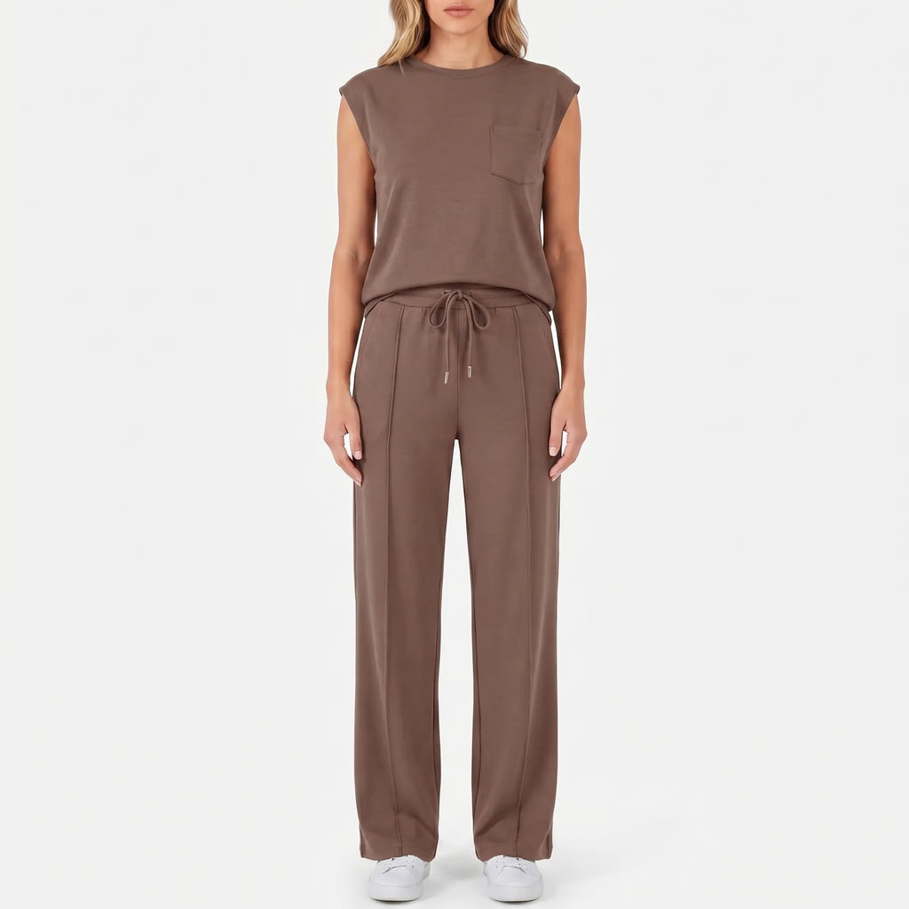 Women's Cap Sleeve Crew Neck Drawstring Pants Set