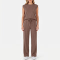 Women's Cap Sleeve Crew Neck Drawstring Pants Set