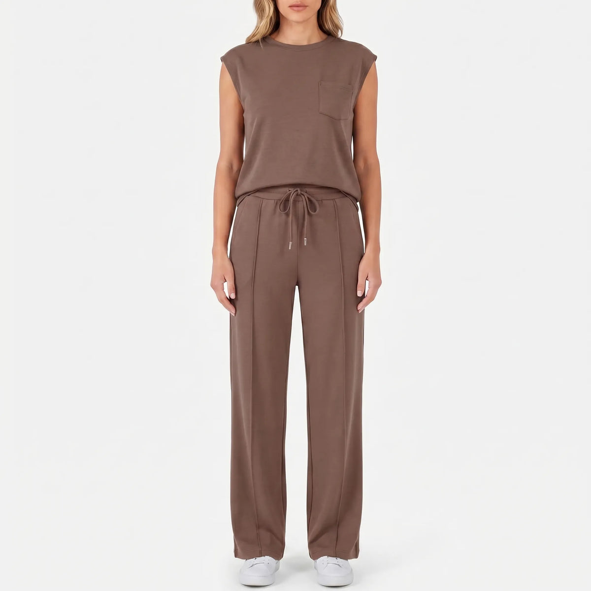 Women's Cap Sleeve Crew Neck Drawstring Pants Set