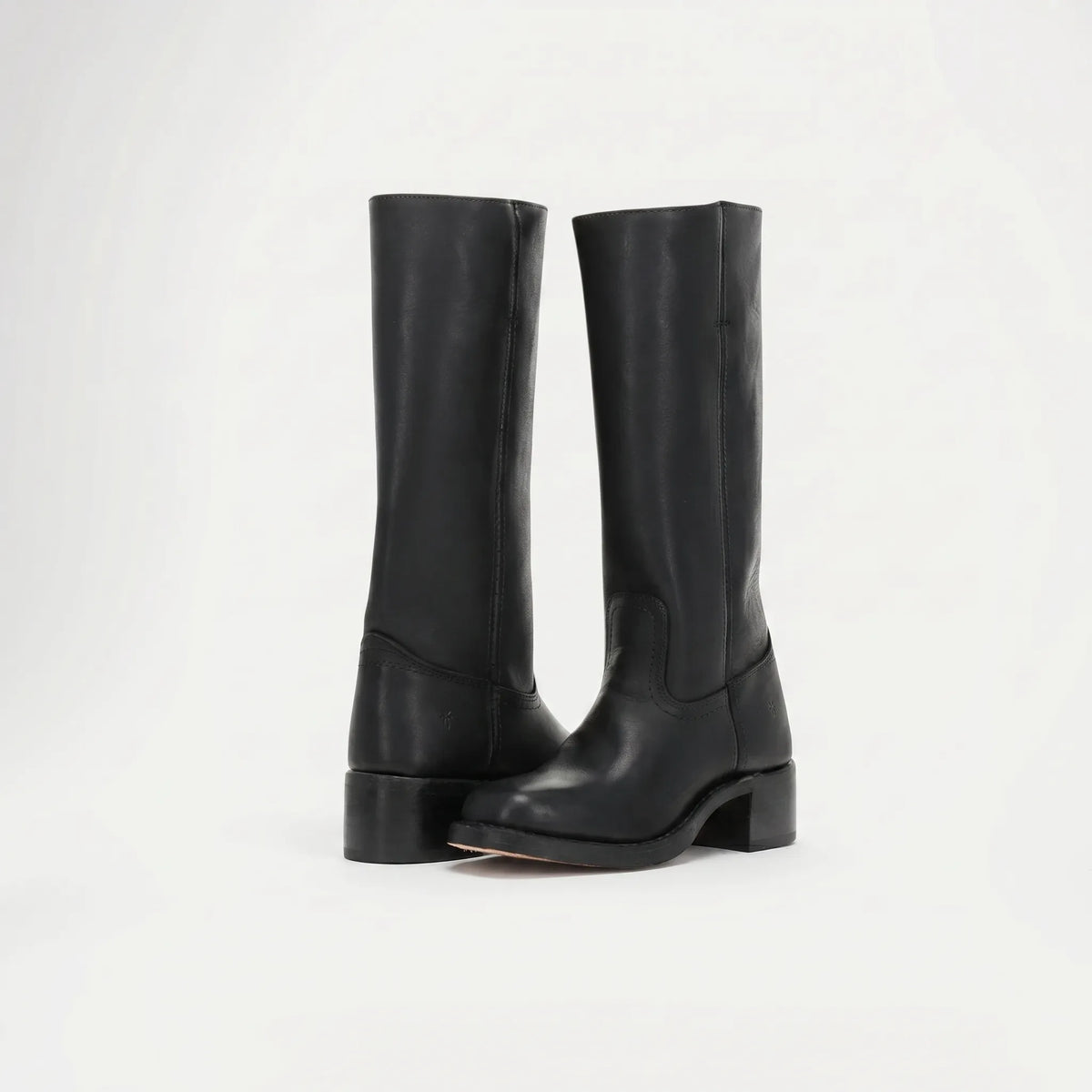 Women's Square Toe Tall Leather Boots with Stacked Heel