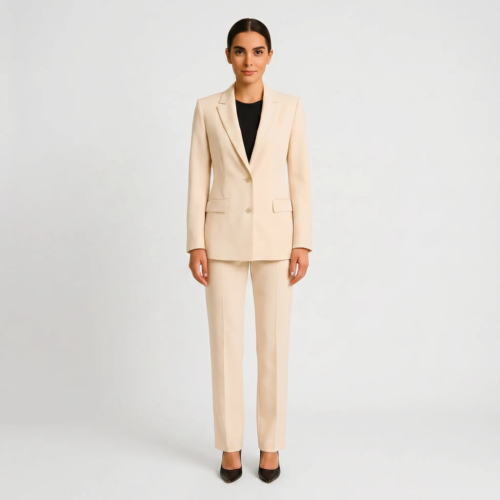 Women's Two-Button Blazer Pleated Straight Leg Pantsuit