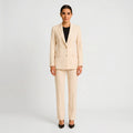 Women's Two-Button Blazer Pleated Straight Leg Pantsuit