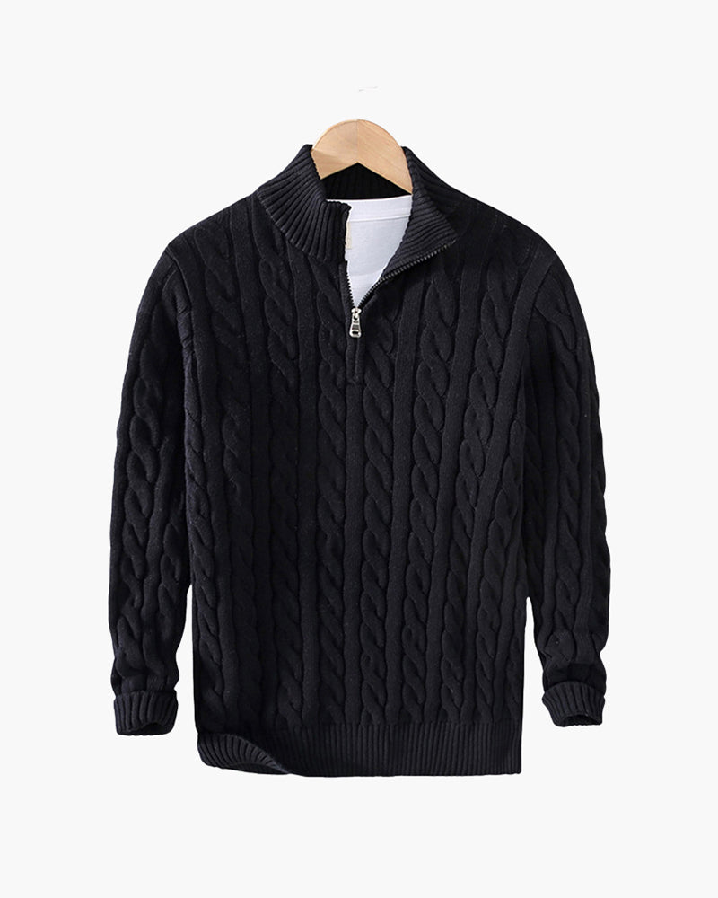 Men's Classic Cable Pattern Zip Collar Knit Pullover