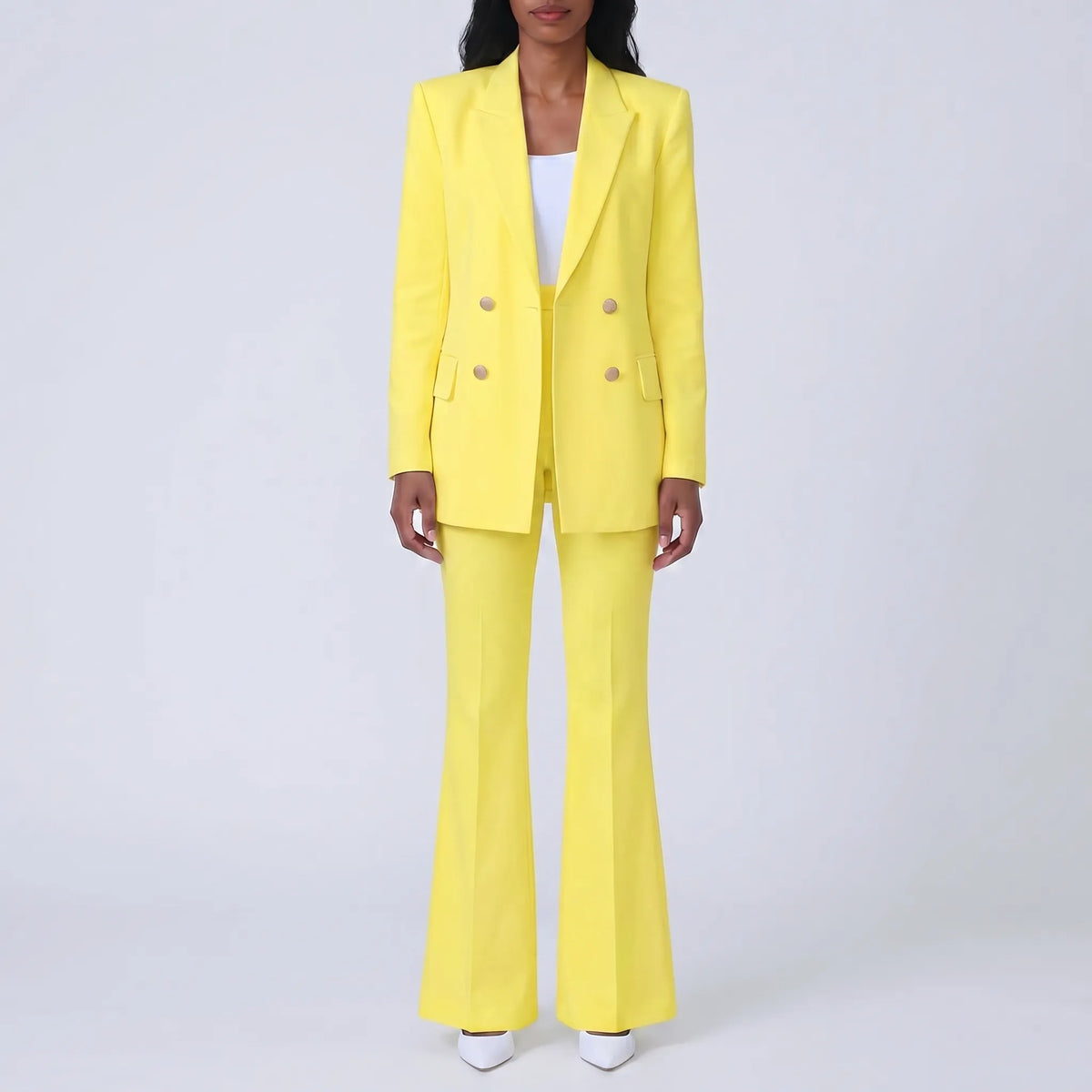Women's High-Waist Flare Pants Double Breasted Blazer Set