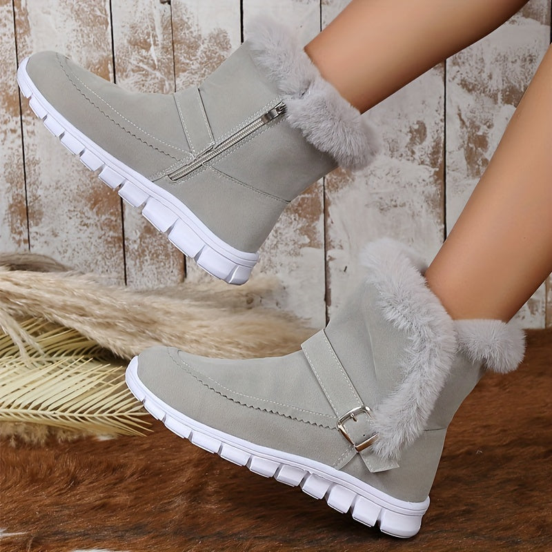 Women's Buckle Detail Ankle Booties with Plush Lining