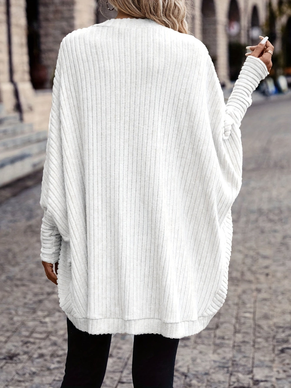 Women's Ribbed Draped Cardigan with Open Front