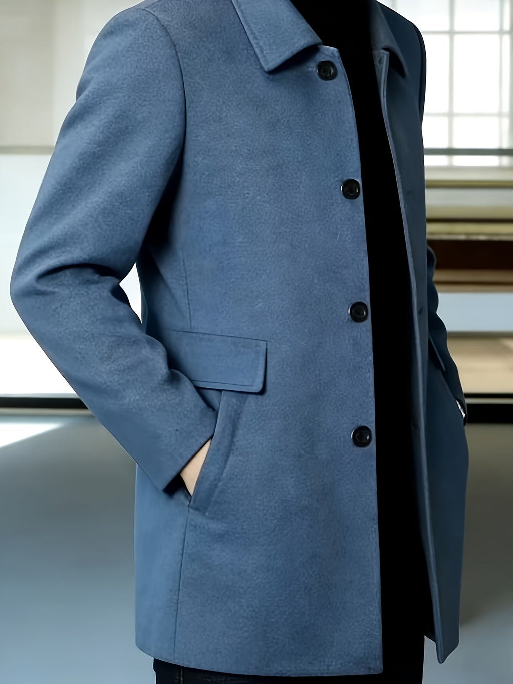 Men's Single-Breasted Refined Topcoat with Side Pockets