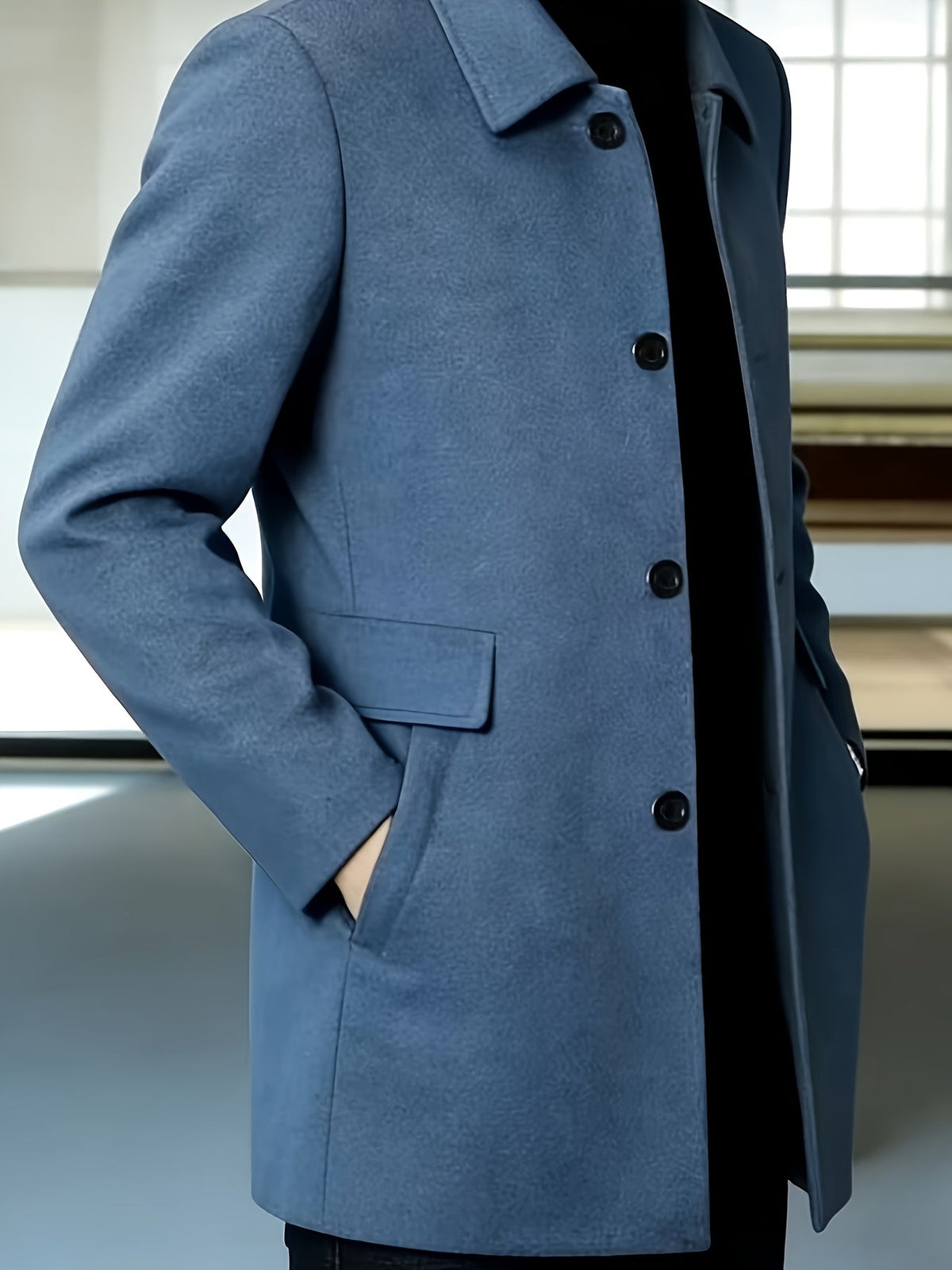 Men's Single-Breasted Refined Topcoat with Side Pockets