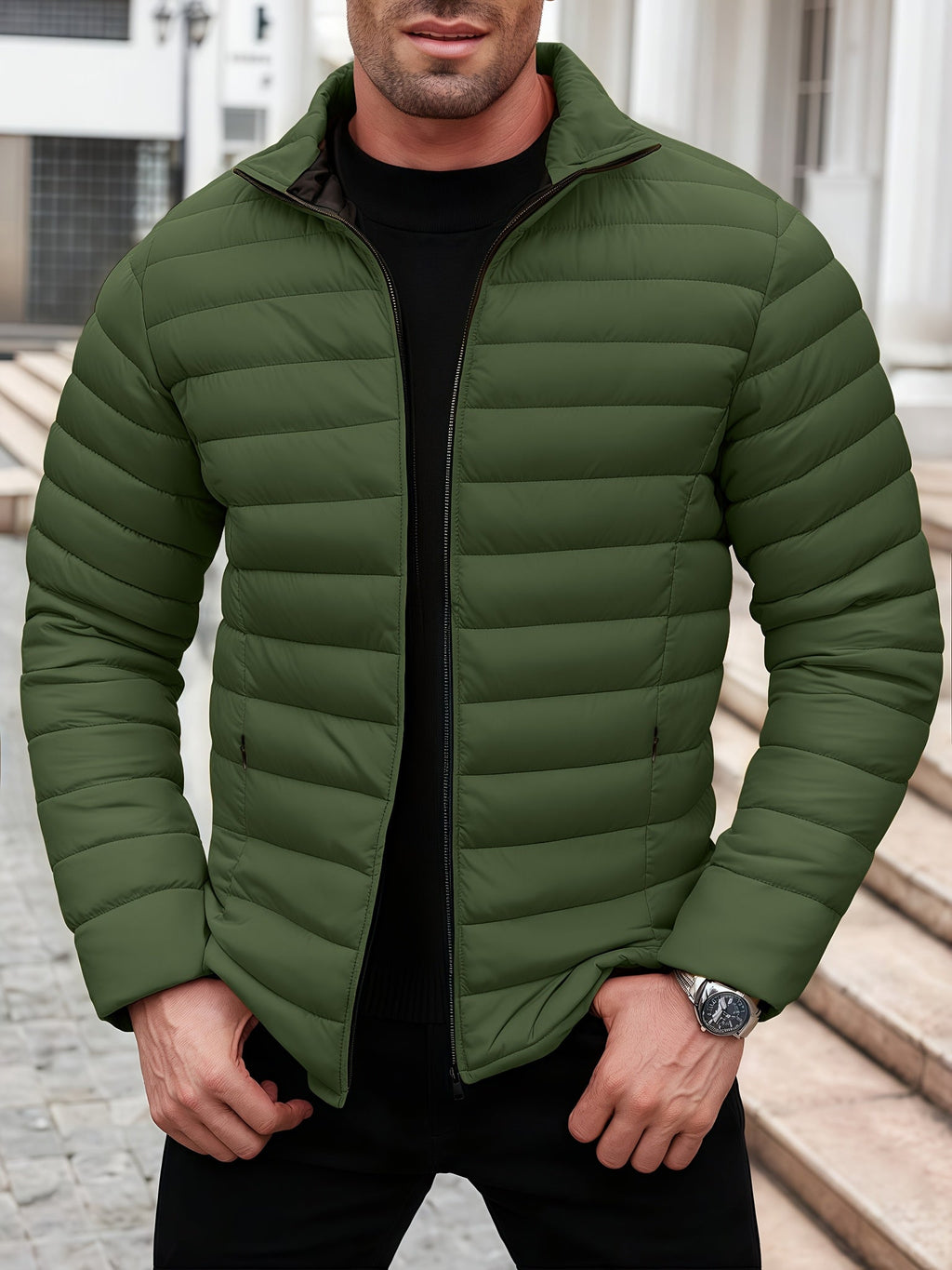 Men's Light Quilted Coat for Cool Weather Layering