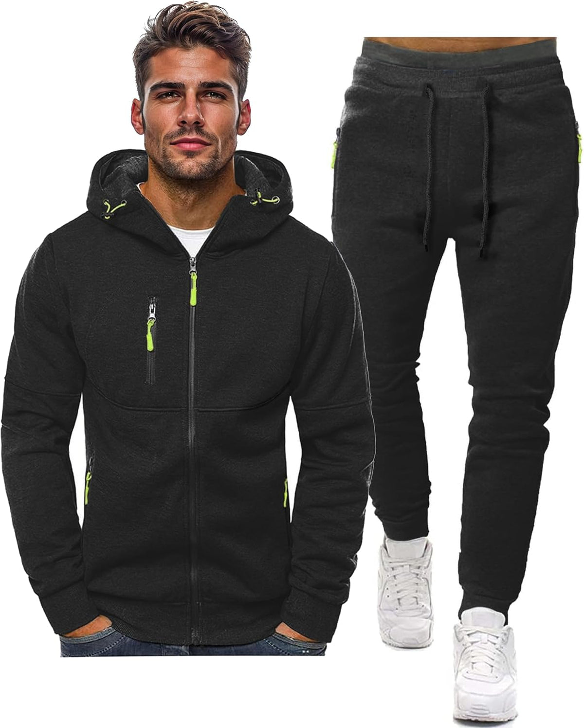 Men's Zip-Front Hooded Jacket and Tapered Jogger Sweatsuit