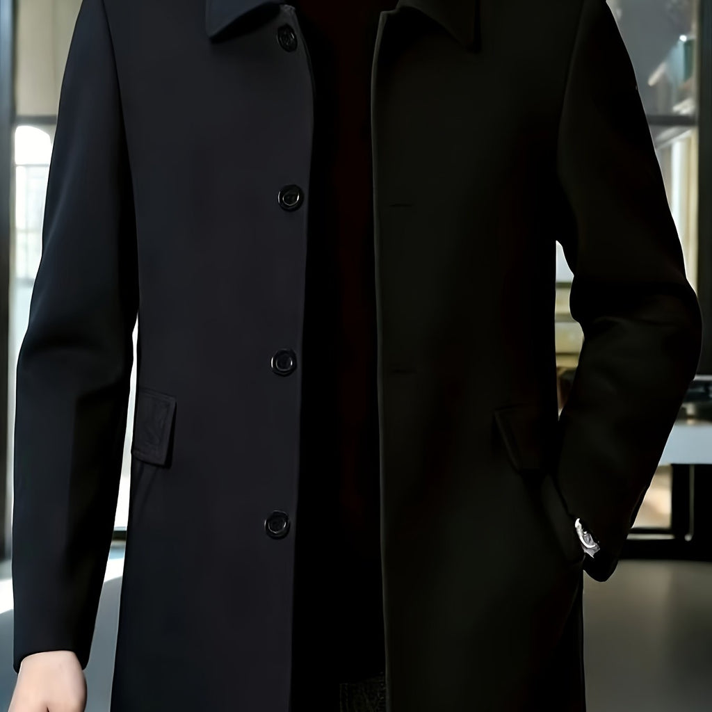 Men's Single-Breasted Refined Topcoat with Side Pockets